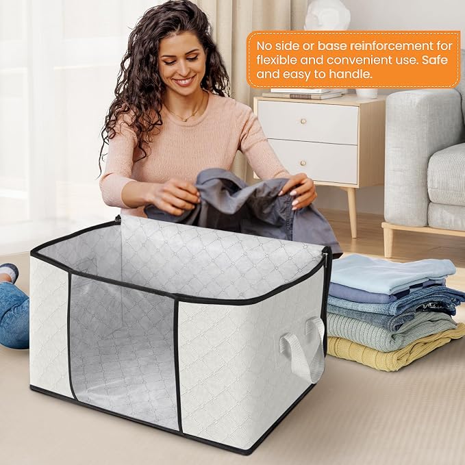 Fab totes 4 Pack Storage Bags for Clothes Blanket Storage Bins with Lids | Foldable Closet Organizers with Zippers,Window and Handles,Fabric Storage Bins for Sweater,Comforter,Bedding,Dorm essentials - Image 3