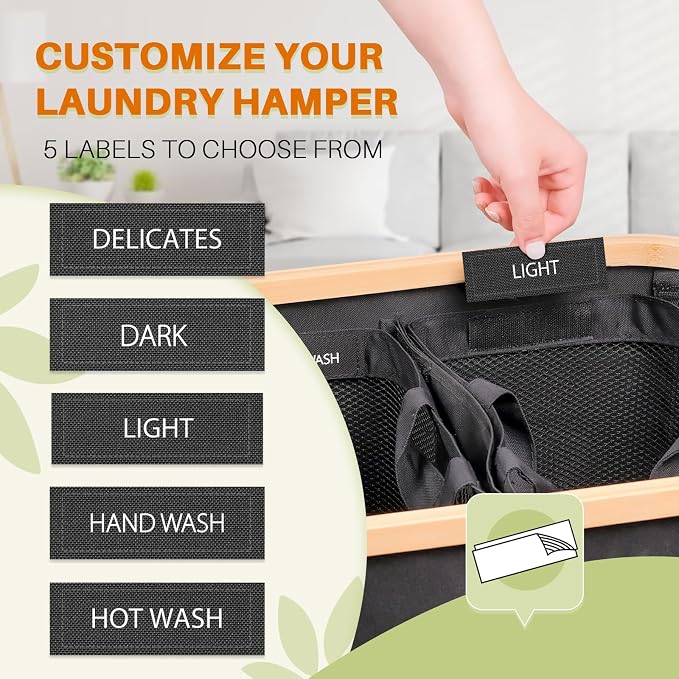 145L Laundry Hamper with Lid, 3 Section Laundry Basket with 3 Removable Bag - Image 6