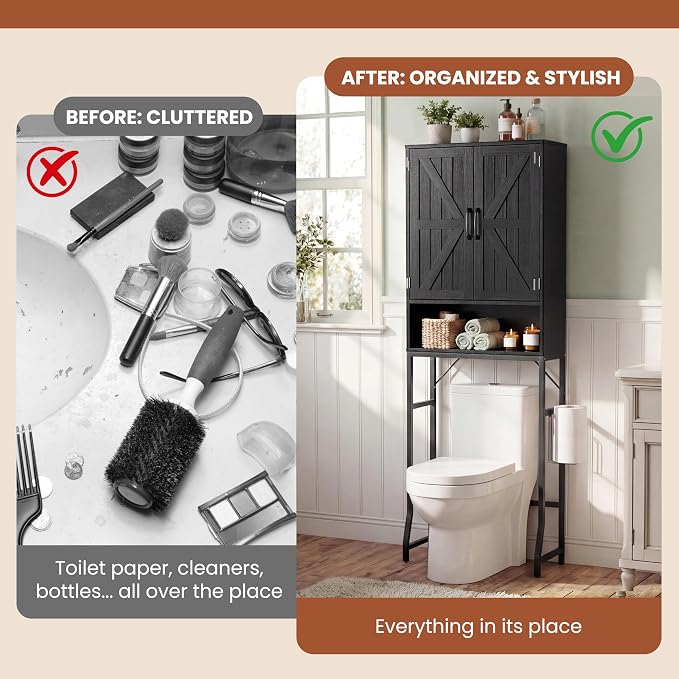 Over The Toilet Storage Cabinet,23.6" W Bathroom Organizer, Black - Image 7