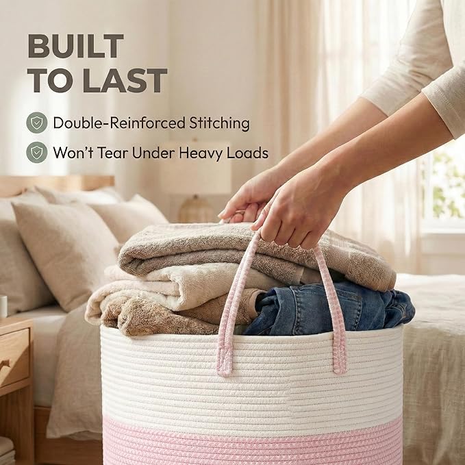 JMvicyroam 115L Extra Large Machine Washable Cotton Rope Blanket Basket - Image 6