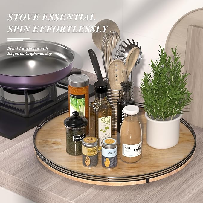 AMH 24-Inch Extra Large Farmhouse Oak Lazy Susan Organizer - Image 2
