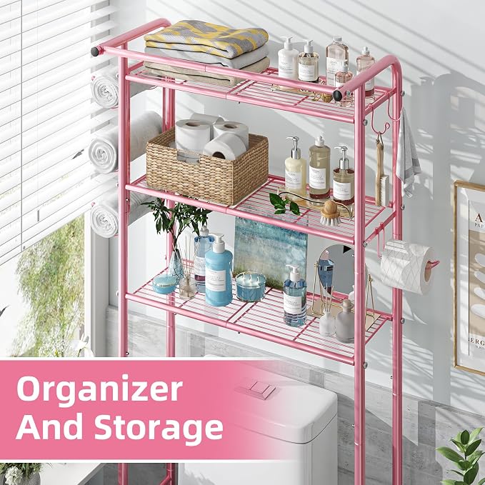 Simple Trending 3 Tier Over The Toilet Rack, Shelf Bathroom, Bathroom Stand Organizer Space Saver, Pink - Image 6