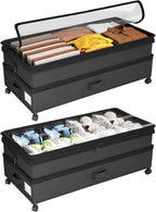 Kitstorack 2Pack Height-adjustable Under Bed Storage with Wheels, Under Bed Storage Containers,Under Bed Shoe Storage Organizer with Clear Window&Label, Suitable for Clothes Storage, Black by Kitstorack