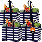 Reusable Grocery Bags 4 Pack, Foldable & Water Resistant Shopping Bags by WiseLife