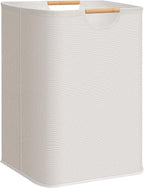 STORAGE MANIAC 1-Pack Large Laundry Hamper, 100L (26.4 Gal) Collapsible Laundry Basket with Bamboo Handles, Freestanding Waterproof Clothes Hamper for Laundry Room, Bedroom, Dorm, Towels, White by STORAGEMANIAC