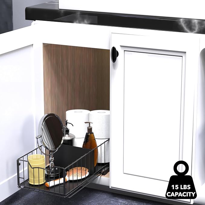 Simple Houseware Pull-Out Cabinet Sliding Basket, 17.2Dx9.7Wx5H, Black - Image 2