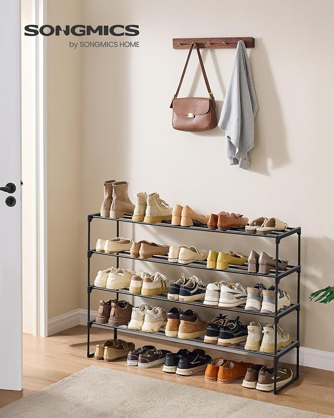 SONGMICS Shoe Rack, 4-Tier Shoe Organizer, Metal Storage Shelf | for Entryway, Upright or Upside Down, for 25-30 Pairs, Stackable, 11.8 x 46.1 x 28.4 Inches, Black ULSA034B01 - Image 3