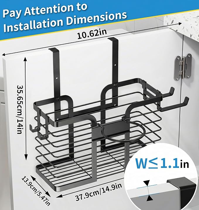 YIGII Hair Dryer Holder, 3 in 1 Hair Tools Organizer Blow Dryer Holder Adjustable Height Cabinet Door/Wall Mounted Bathroom Organizer and Storage for Hair Dryer, Flat Irons, Curing Wands - Image 2