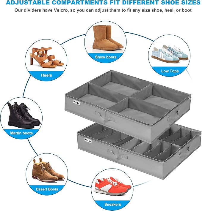 INAYA Underbed Shoe Storage Organizer Set of 2, Fits up to 16+4 Pairs Boots - Image 3