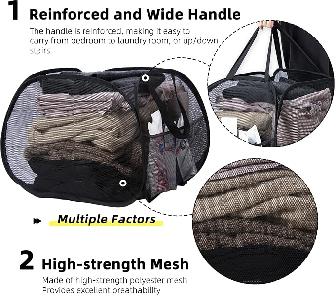 Collapsible Laundry Basket, 90L Mesh Pop-up Hamper with Handles - Image 3