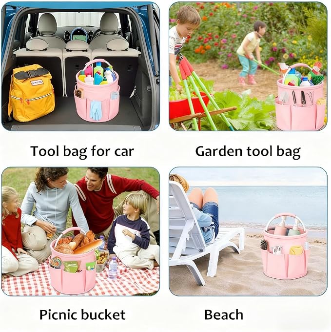 Cleaning Caddy for Cleaning Supplies,17L Cleaning Supply Caddy with Handle Foldable Cleaning Supplies Organizer Bucket Cleaning Products Organizers for Home, Garden (Light Pink) - Image 6