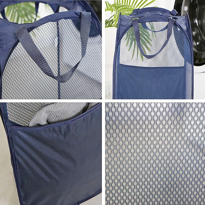 2 pop-up Laundry Hampers，Foldable mesh Laundry Baskets (Each with 2 Reinforced Handles), Blue …… - Image 6