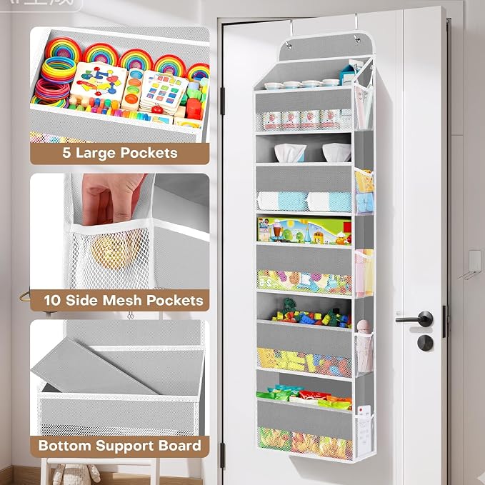 Over the Door Organizer, 5 Large Pocket Hanging Storage with 40lb Capacity - Image 4