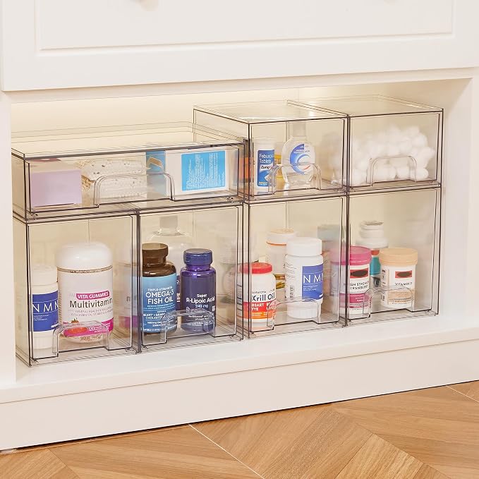 Vtopmart Clear Stackable Storage Drawers, 2 Pack Tall Plastic Organizers - Image 7