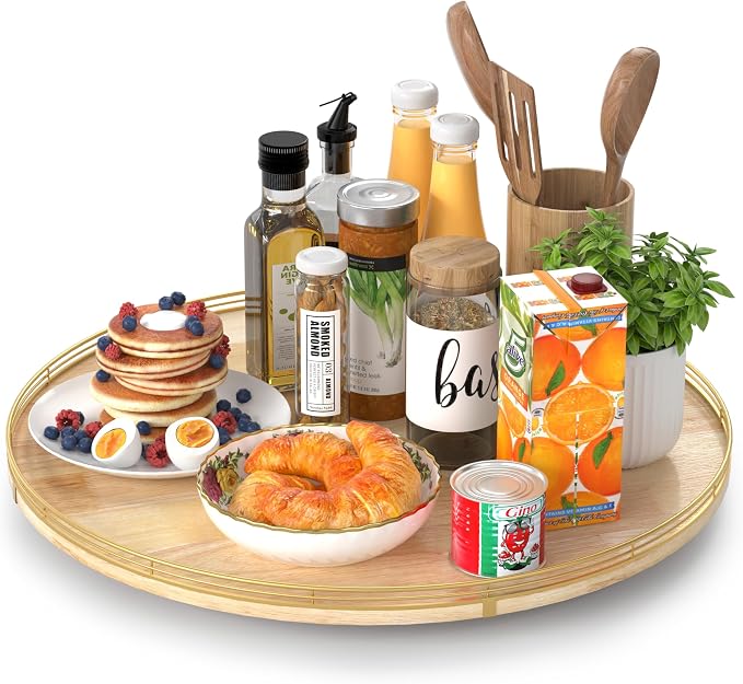AMH 21-Inch Extra Large Lazy Susan with Oak Base and Black Iron Rail by AMH