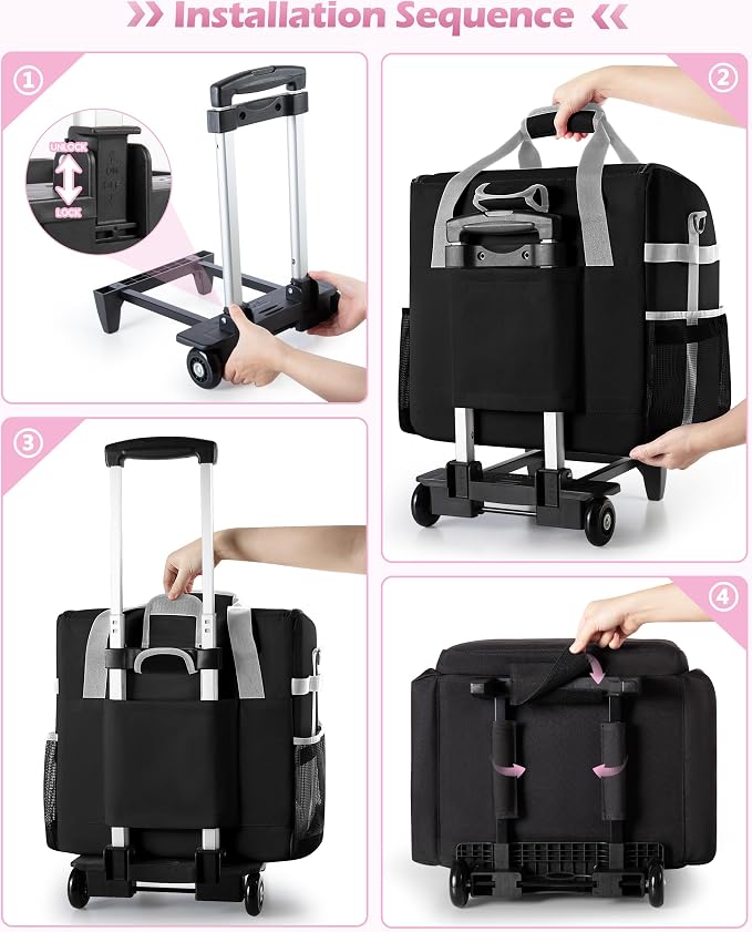 Marscamd Large Rolling Cleaning Caddy Bag with Detachable Trolley, Black - Image 3