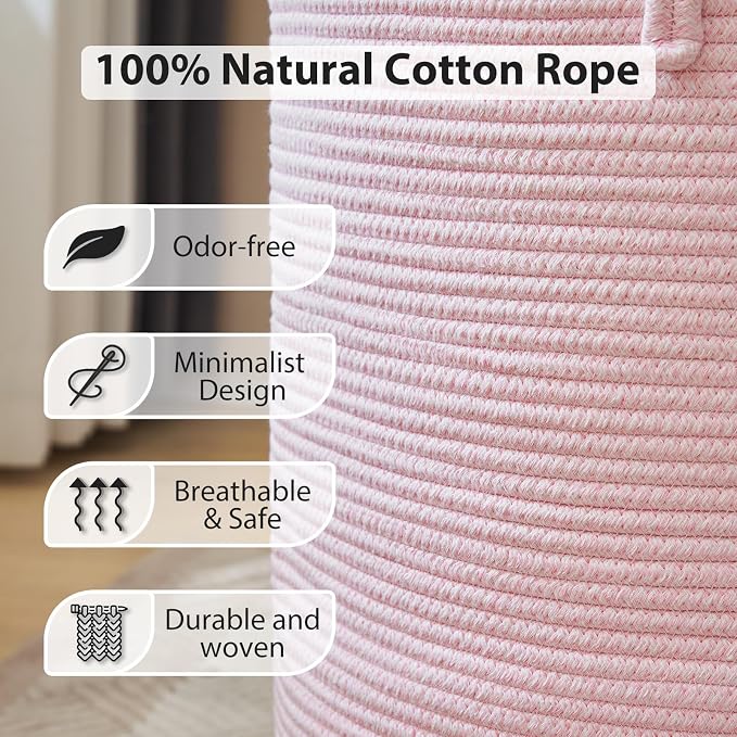 YOUDENOVA Cotton Rope Laundry Hamper Basket, 58L Blanket Basket for Nursery - Image 5