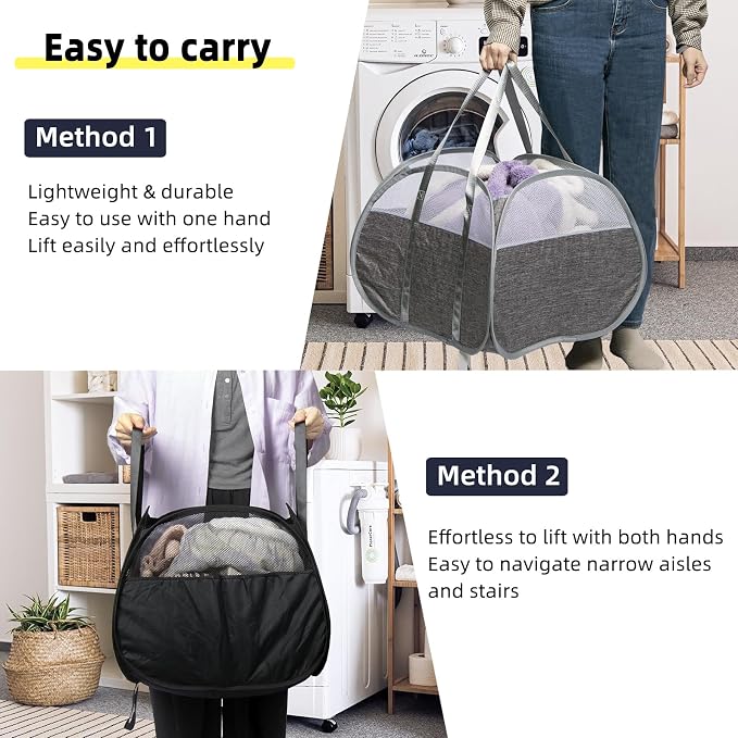 Collapsible Laundry Basket, 90L Tear Proof Mesh Pop-up Hamper - Image 5