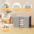 Clothes Storage Bins with Metal Frame, Foldable Clothes Organizers Storage Containers for Clothes, Sheets, Blankets, Pillows and Towels (100L, 3 Pack, Deep Grey) - Image 2