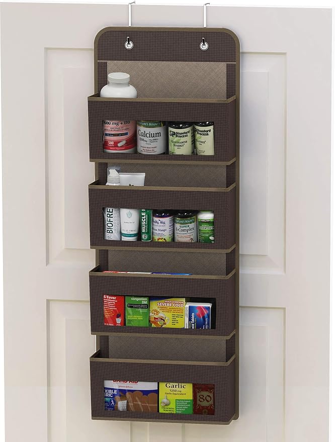 Simple Houseware 4 Clear Window Pocket Over Door Hanging Organizer, Brown - Image 3