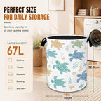 Foldable Laundry Basket with Handles,Watercolor Starfish Oxford Clothes Hamper featuring Cute Sea Turtle, Decorative Portable Storage Basket for Bedroom Bathroom Dorm Laundry Room 20.8x16 Inch - Image 2