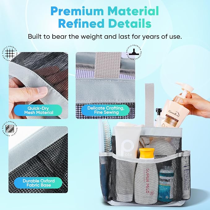 EUDELE Mesh Shower Caddy Portable for College Dorm Room Essentials, Shower Caddy Dorm with 9-Pocket Large Capacity for Beach, Swimming, Gym, Camping, Travel essentials - Image 5
