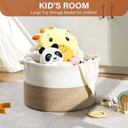 Foldable Laundry Hamper Basket with Collapsible Handle Cotton Rope Soft Woven Fabric Storage Organizer Clothes Toys Nursery Bedroom Dorm Space Saving Bin (White & Brown, 80L(21.7"D x 13.8"H)) - Image 3