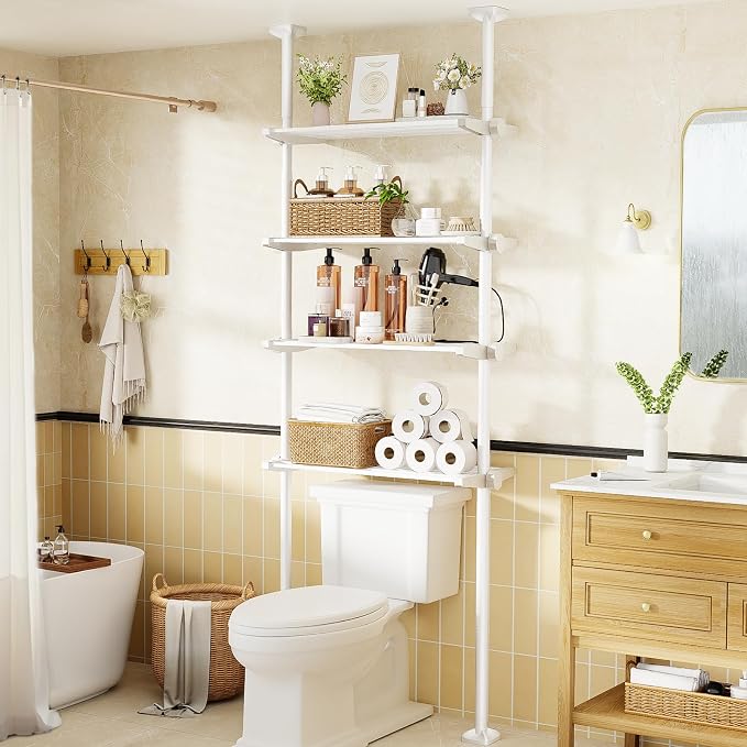 Over The Toilet Storage Shelf No Drill 4-Tier Adjustable Bathroom Organizer by Bonpally
