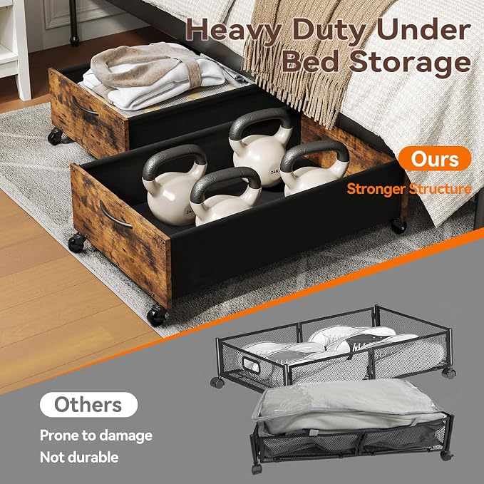 FOUCSSOMEI Wooden Under Bed Storage with Wheels Large Size - Image 6