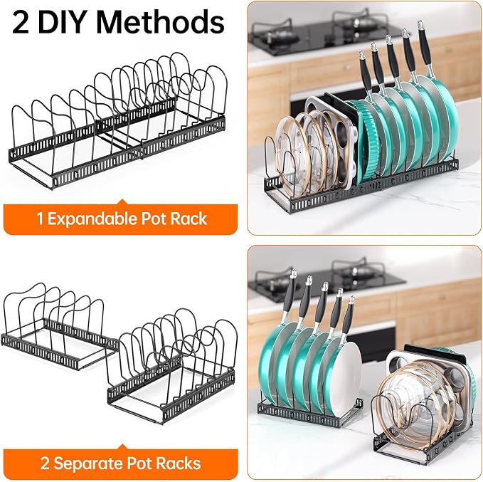 MUDEELA Expandable Pot Pan Lid Organizers inside Cabinet, 12 Divider-Black - Image 5