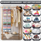 2 Pack 7 Shelf Weekly Clothes Organizer Hanging Closet for Kids with Side Pockets Weekday Shoes Rack Weekly Clothes Organizers Monday Through Weekend Foldable Storage Shelves(Gray) - Image 7