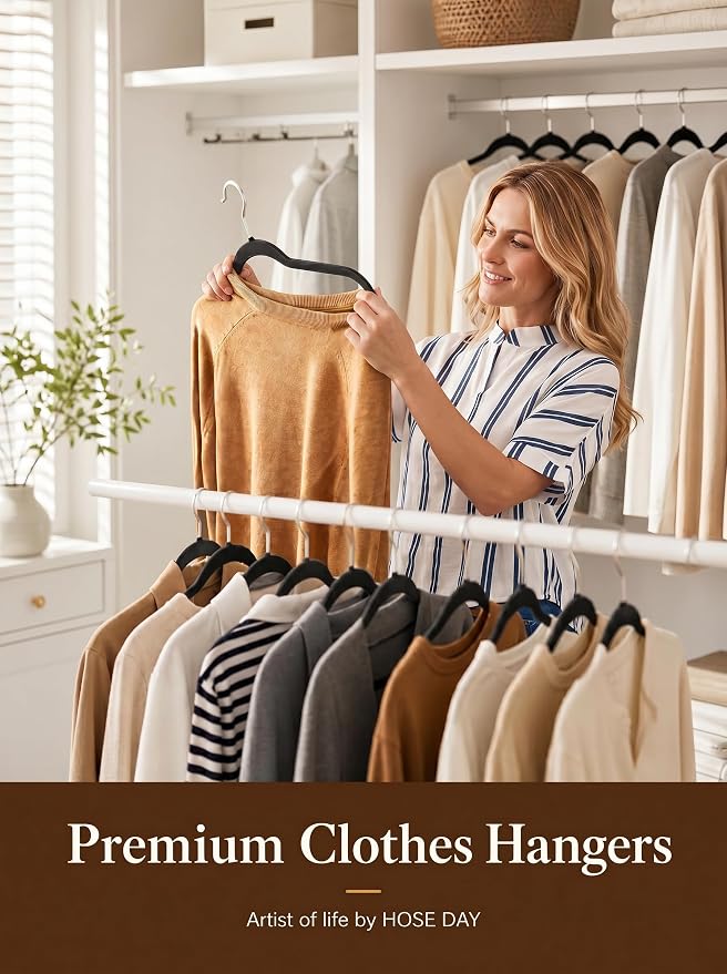 HOUSE DAY Black Velvet Hangers 50 Pack - Non Slip Felt Hangers, No Wrinkles - Image 2