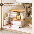 Trash Bag Holder 2 Pack, Stackable Garbage Bag Dispenser with Bamboo Lid, Extra Large Trashbag Dispenser for 13/30/33 Gallon Bags, Clear Organizer for Under Sink Kitchen Laundry Room - Image 6
