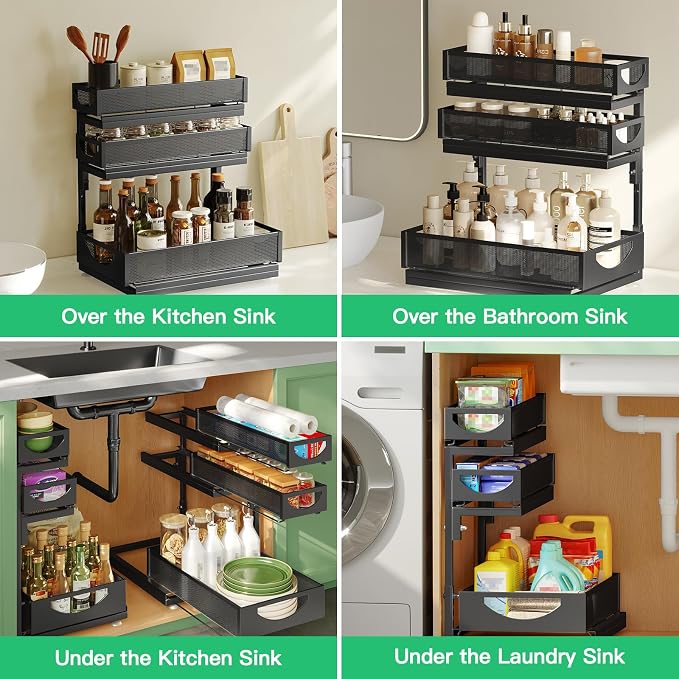 Under Sink Organizer, 2-Pack 3-Tier Pull Out Cabinet Organizers and Storage - Image 7