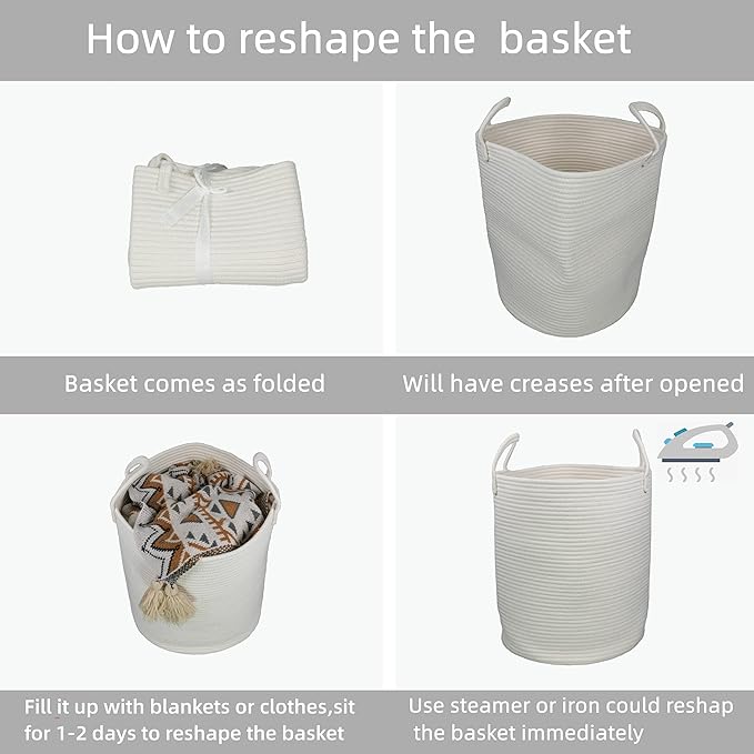 XUANGUO White Cotton Rope Laundry Basket Hamper for Clothes Large - Image 6
