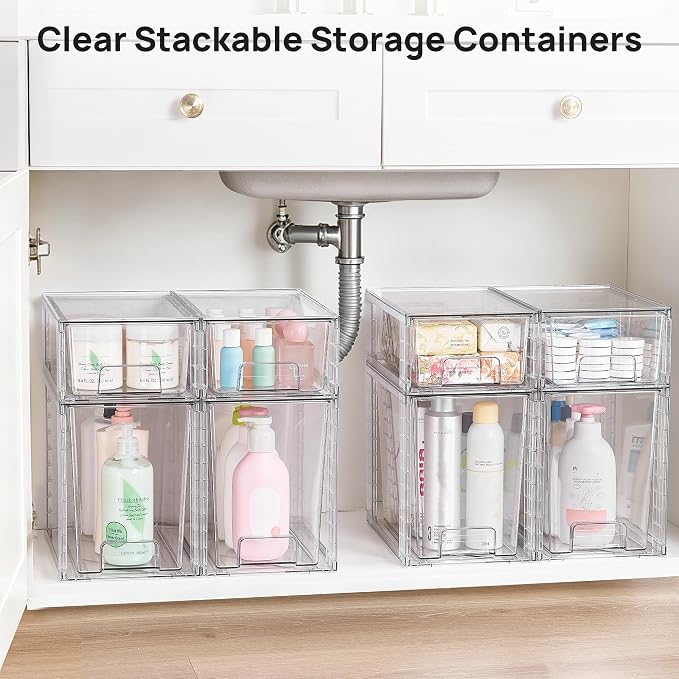 Vtopmart Clear Stackable Storage Drawers, 8 Pack Tall Organizer Set - Image 4