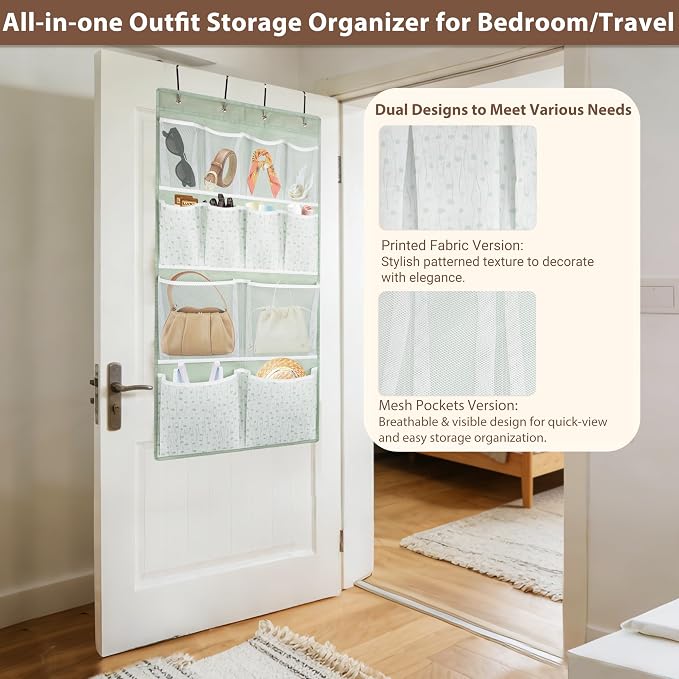 2 Pack- 12 Pocket Over Door Hanging Storage Organizer with 4 Kinds Pouch,Back of Closet Hanging Shelf Storage Organization for Sock,Hat,Underwear,Behind Door Caddy in Bedroom,Bathroom,Entrance,Dorm,RV - Image 7
