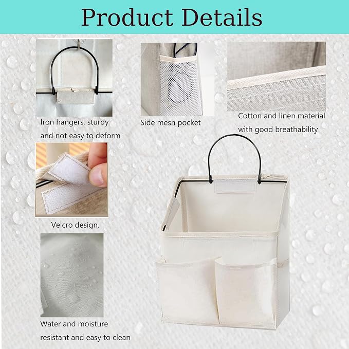 2 Pack Wall Hanging Storage Basket,Wall Hanging Organizer Bags with Pockets, Wall organizer Storage for Dormitory Bathroom Bedroom Kitchen(White-upgraded) - Image 3