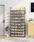 Kitsure 10 Tier Shoe Rack, Tall Shoe Organizer, 32.2" Wide, Black | Large-Capacity Shoe Storage with Hooks, Shoe Shelf for Closet, Entryway, Bedroom, Living Room, Zapateras Organizer - Image 2