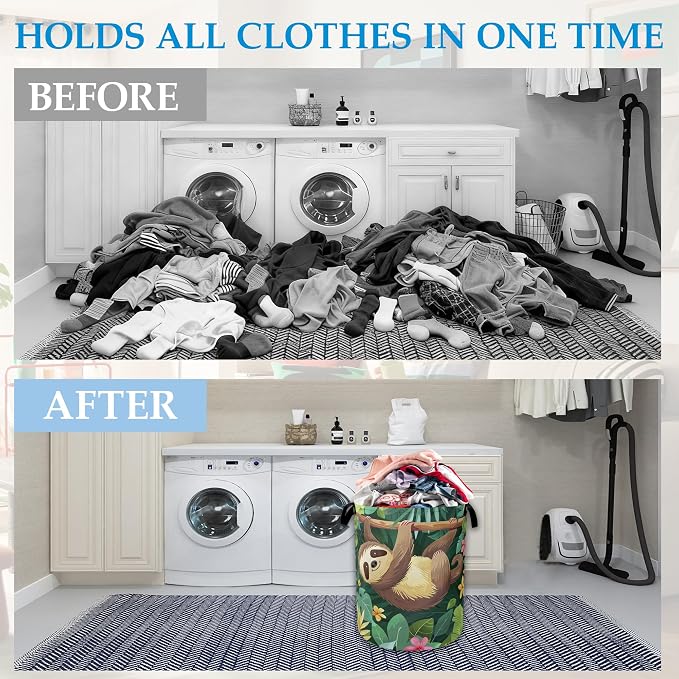 Palm Sloth Laundry Basket Collapsible Laundry Hamper Oxford Storage Bin for Clothes Storage, Organizer, Books and Sundries 16" X 20.8" - Image 4