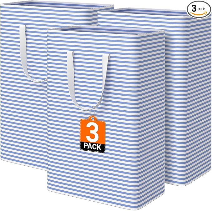 3-Pack Laundry Basket, Collapsible Laundry Hampers, 125L, Blue by Unknown