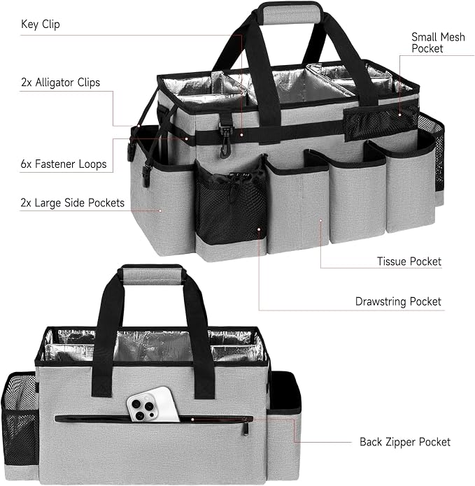 Cleaning Caddy Bag, Extra Large Cleaning Supply Bag for Housekeepers,Gray - Image 3