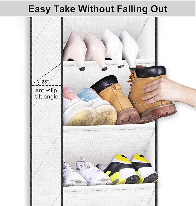 SLEEPING LAMB Over The Door Shoe Organizer for Closet with Large Deep Pockets, Narrow Shoe Rack for Door Hanging Boots Storage, White - Image 5