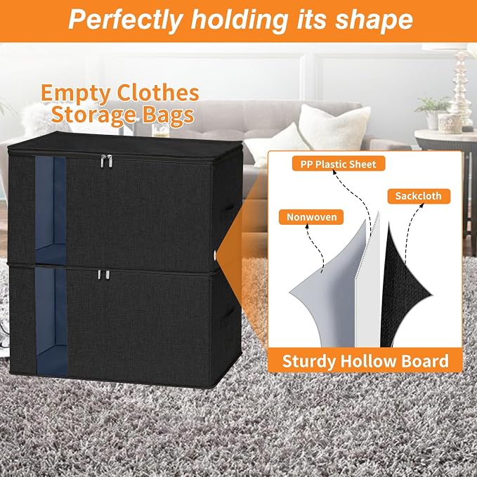 punemi 60L Comforter Storage Bags with Side & Bottom Support, 2 Pack, Black - Image 3
