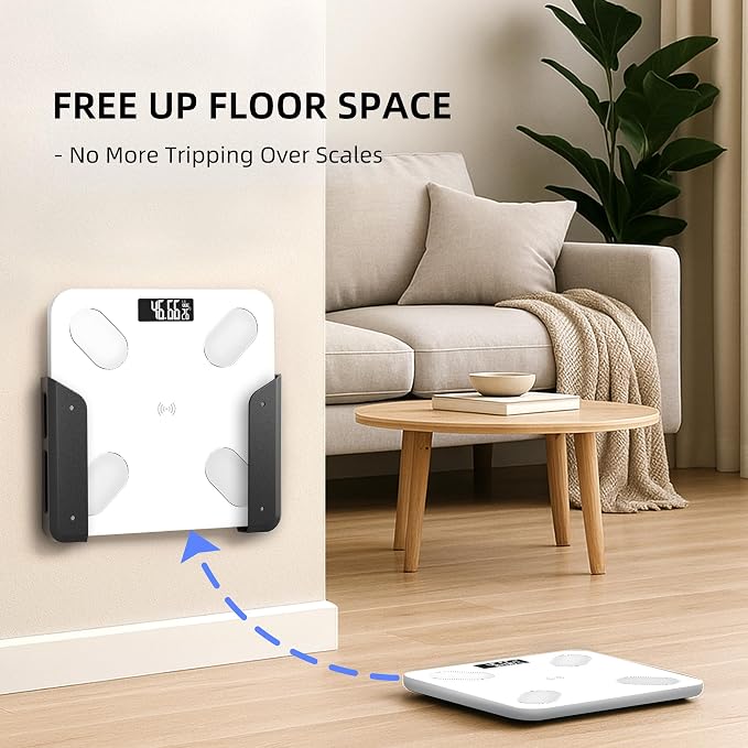 ELETIUO Wall-Mounted Scale Holder with Adhesive &Screws -Fits Most Digital Scales (Up to 1.2"/30mm Thick),Anti-Slip Silicone Pads,Space-Saving Bathroom/Bedroom Organizer-Easy to Install, Black - Image 2