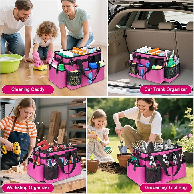 Cleaning Caddy Bag, Cleaning Supplies Organizer for Housekeepers, Housekeeping Caddy with Handle and Detachable Padded Cushion, Pink - Image 6