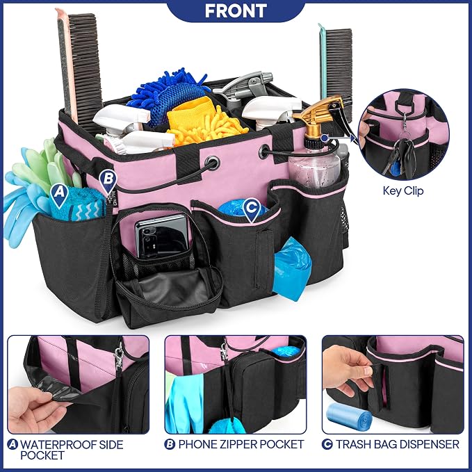 LoDrid Large Professional Cleaning Caddy with Detachable Divider, Pink - Image 4