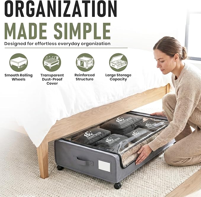 60L Under Bed Storage with Wheels, With 6 Travel Bags, 2-Pack, Light Gray - Image 9