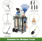 Sttoraboks Garden Tool Organizer Rack Up to 50 Tools, Heavy-Duty Steel Yard Tool Organizer for Garage Storage with 11 Hooks, Broom Holder & Garden Tool Rack for Shed, Patio, Outdoor Use, Black - Image 7
