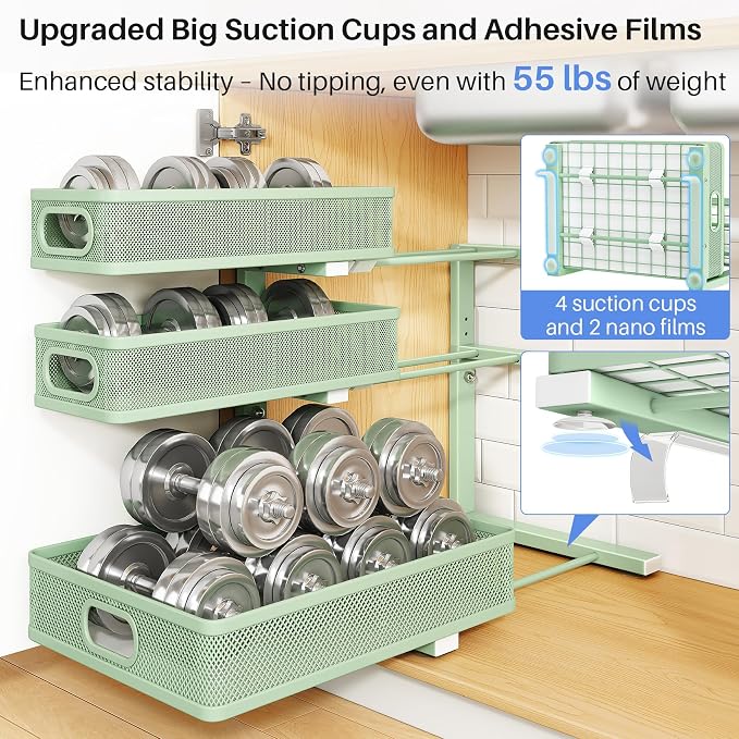 Under Sink Organizer, 3-Tier Thickened Metal Pull out Cabinet Organizer Shelf, Height Adjustable Slide out Storage Drawer Rack for Kitchen Bathroom Pantry Laundry Home Organization, 2-Pack, Green - Image 7